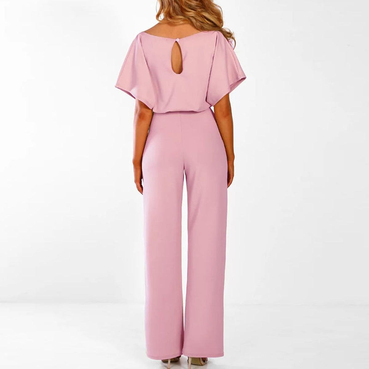 Women's Belted Short Sleeve Jumpsuit | Wide Leg