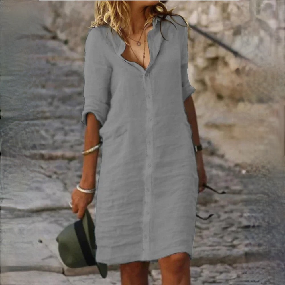 Women's Button-Through Collared Shirt Dress | Midi