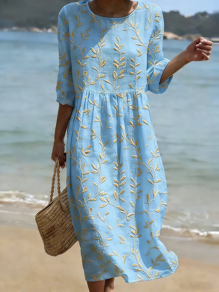 Women's Embroidered Floral Dress | Midi