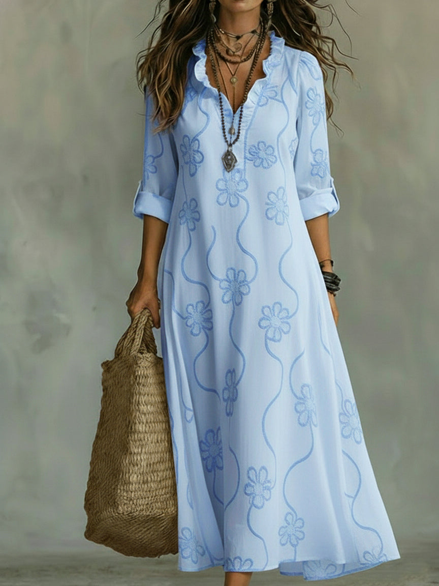 Women's Floral Ruffle Neck Dress | Maxi