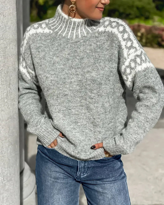 Women's High Neck Patterned Jumper | Relaxed