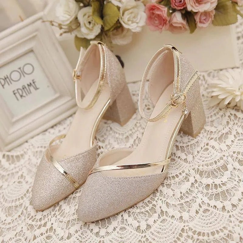 Women's Pointed Toe Ankle Strap Heels | Block Heel