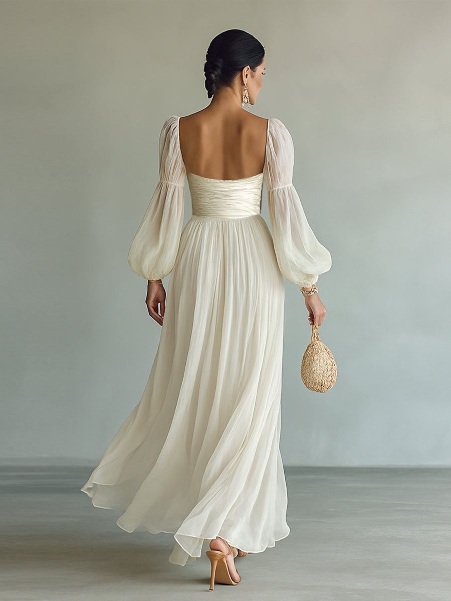 Women's Square Neck Puff Sleeve Dress | Maxi