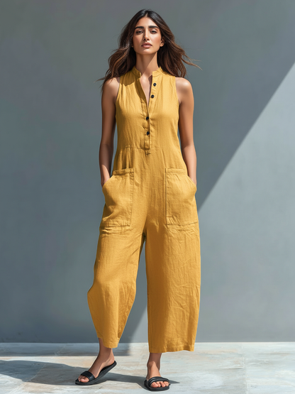 Women's Sleeveless Wide-Leg Jumpsuit | Button-Front