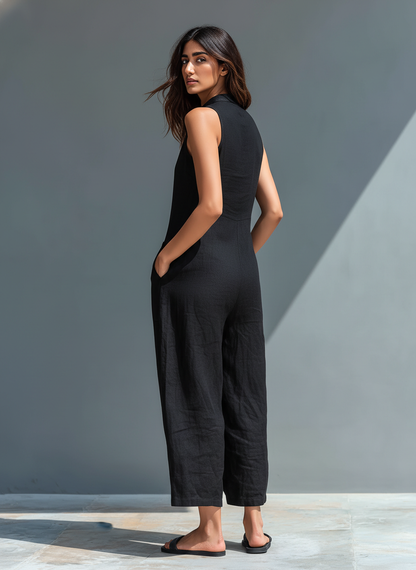 Women's Sleeveless Wide-Leg Jumpsuit | Button-Front