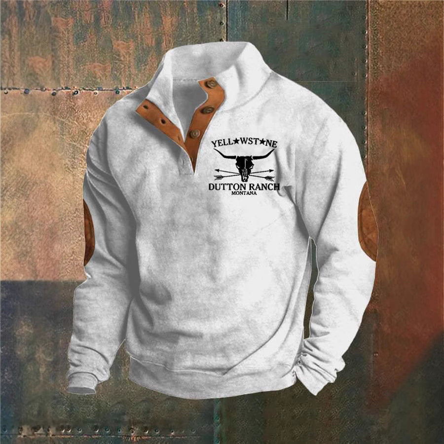 Men's Button-Up Graphic Jumper | Stand Collar