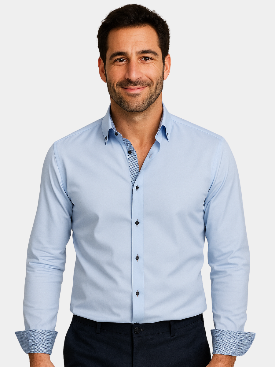 Men's Contrast-Button Long Sleeve Shirt | Slim Fit