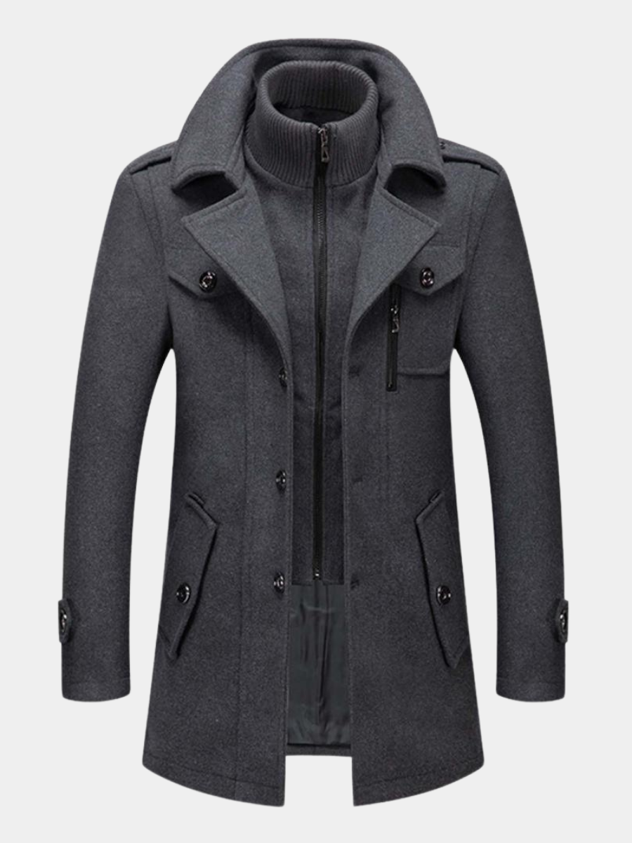 Men's Double Collar Slim Coat | Mid-Length