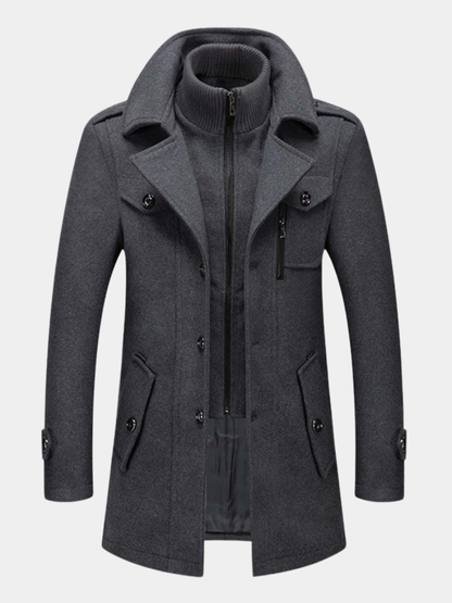 Men's Double Collar Slim Coat | Mid-Length