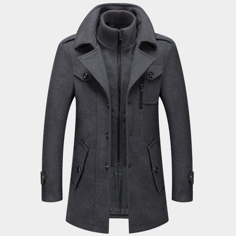 Men's Double Collar Slim Coat | Mid-Length