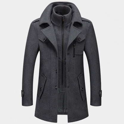 Men's Double Collar Slim Coat | Mid-Length