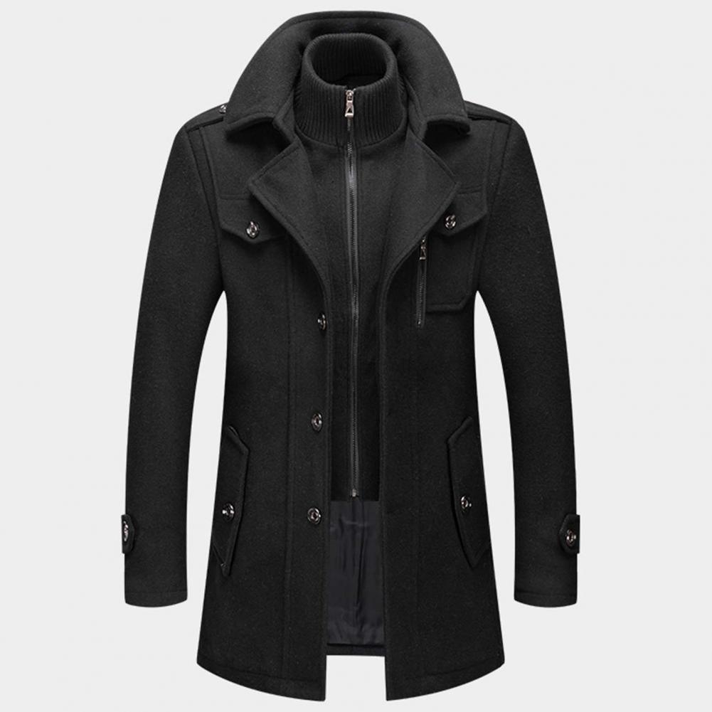 Men's Double Collar Slim Coat | Mid-Length