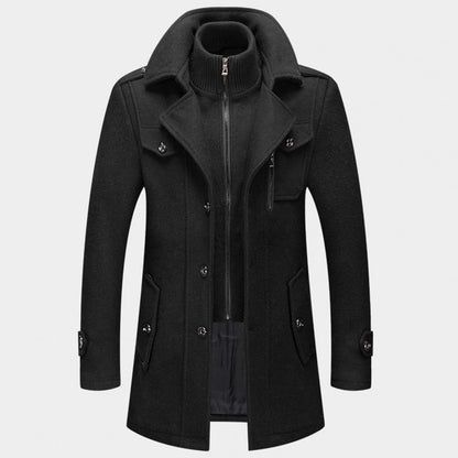 Men's Double Collar Slim Coat | Mid-Length