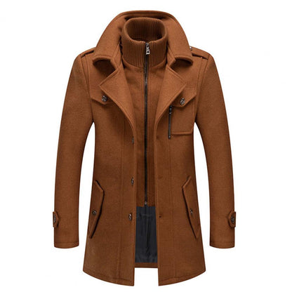 Men's Double Collar Slim Coat | Mid-Length