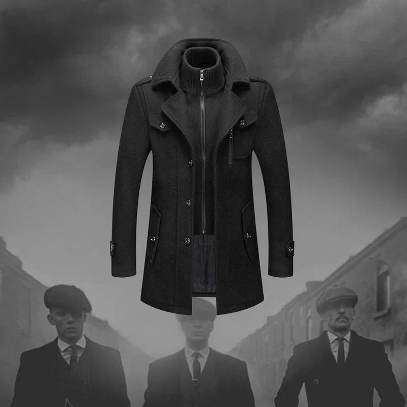 Men's Double Collar Slim Coat | Mid-Length