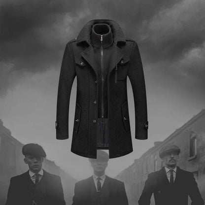 Men's Double Collar Slim Coat | Mid-Length