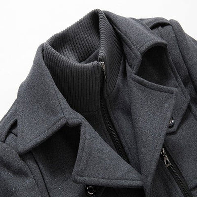 Men's Double Collar Slim Coat | Mid-Length