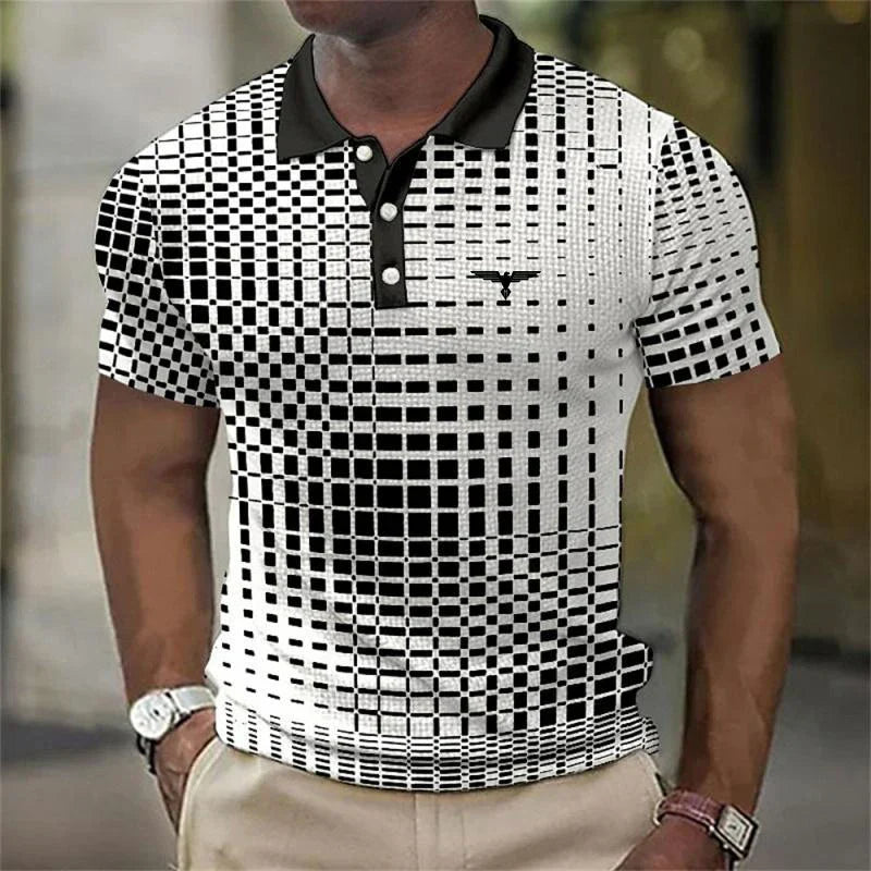 Men's Geometric Short Sleeve Polo Shirt | Button Placket