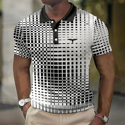 Men's Geometric Short Sleeve Polo Shirt | Button Placket