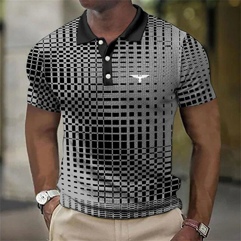 Men's Geometric Short Sleeve Polo Shirt | Button Placket