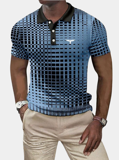 Men's Geometric Short Sleeve Polo Shirt | Button Placket