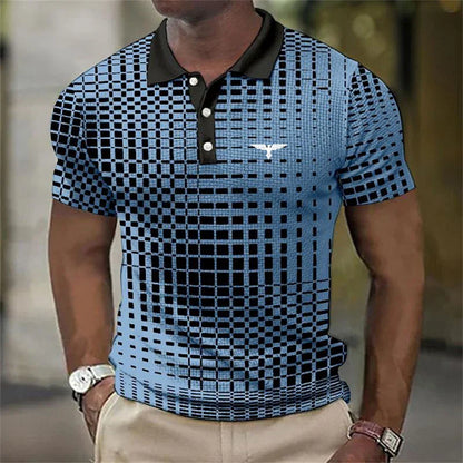Men's Geometric Short Sleeve Polo Shirt | Button Placket
