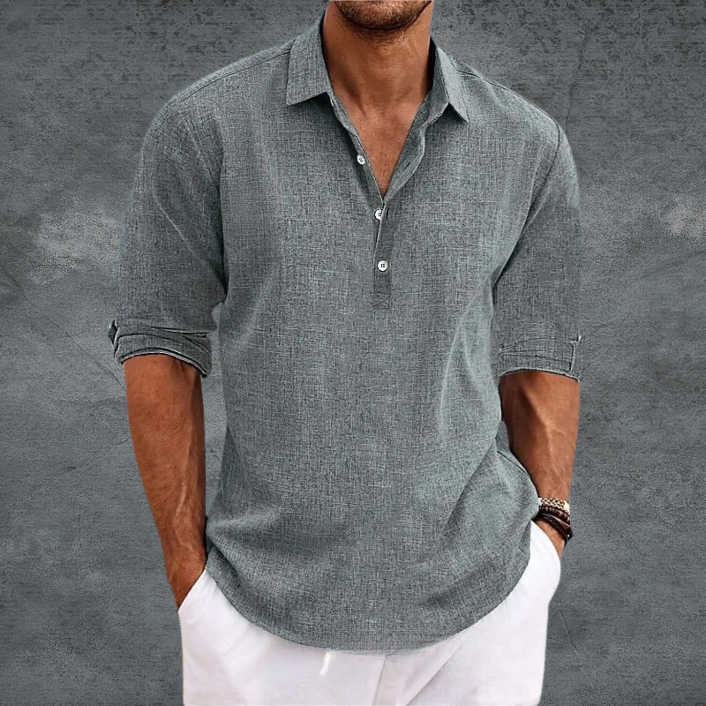 Men's Half-Button Collared Shirt | Long Sleeve