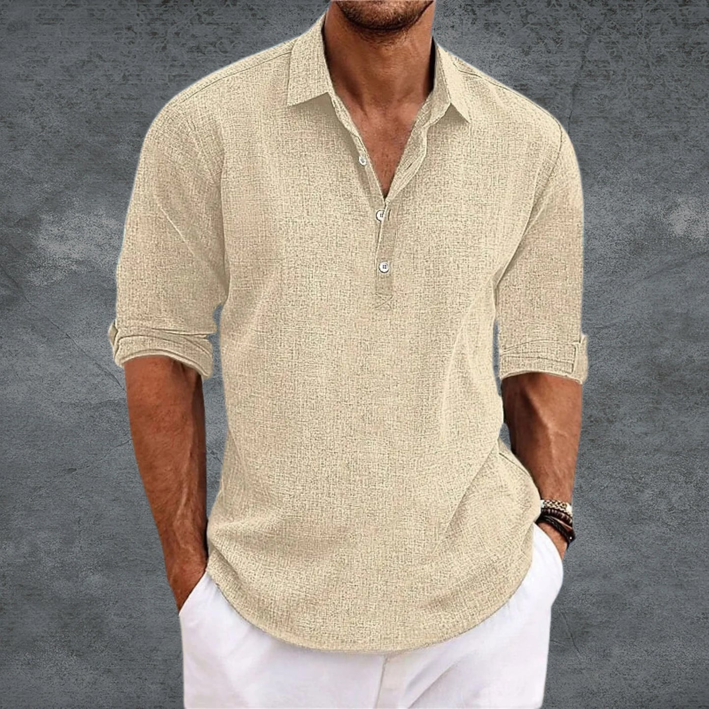 Men's Half-Button Collared Shirt | Long Sleeve