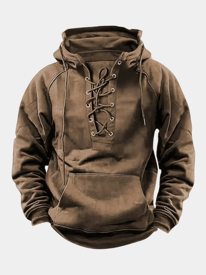 Men's Lace-Up Pullover Hoodie | Kangaroo Pocket