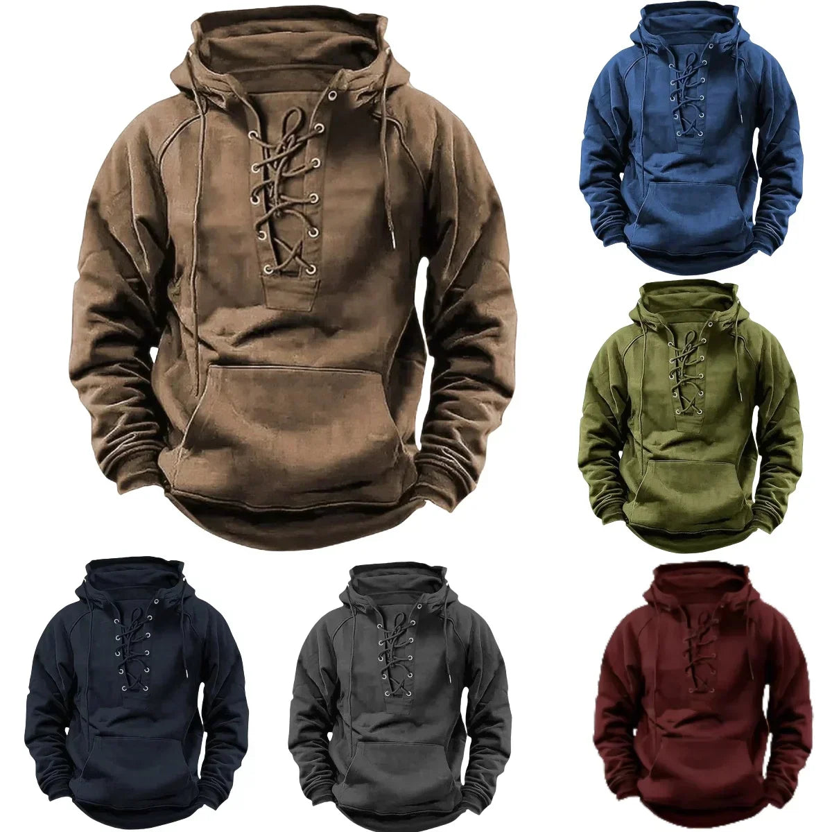 Men's Lace-Up Pullover Hoodie | Kangaroo Pocket