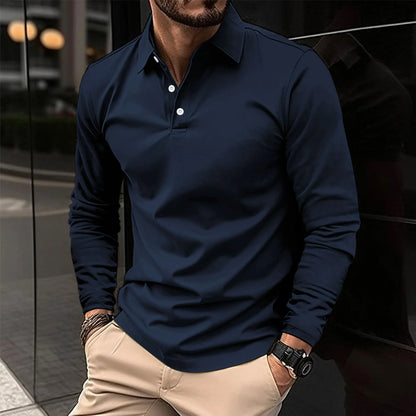 Men's Long Sleeve Polo Shirt | Button Placket
