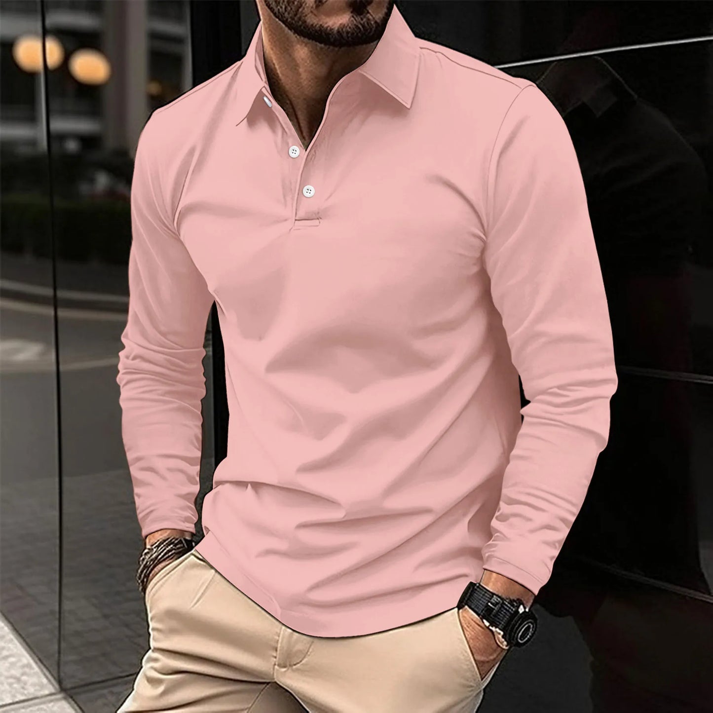 Men's Long Sleeve Polo Shirt | Button Placket