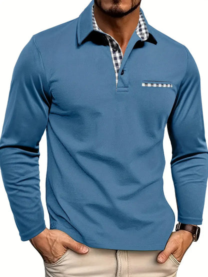Men's Long Sleeve Polo Shirt | Contrast Placket