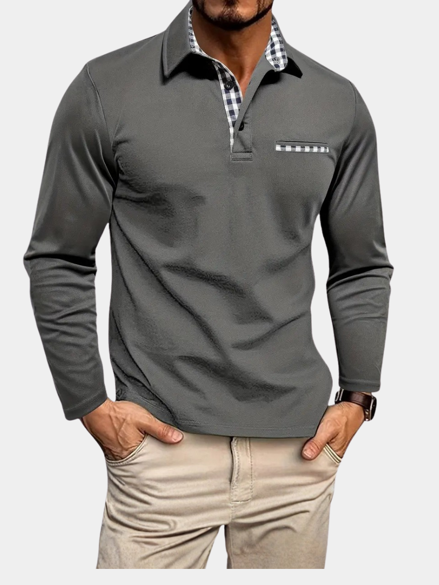 Men's Long Sleeve Polo Shirt | Contrast Placket