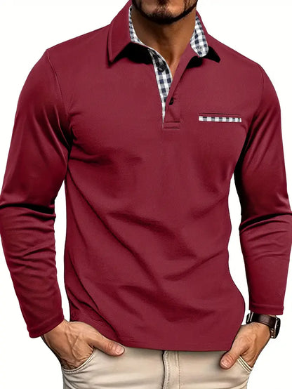 Men's Long Sleeve Polo Shirt | Contrast Placket