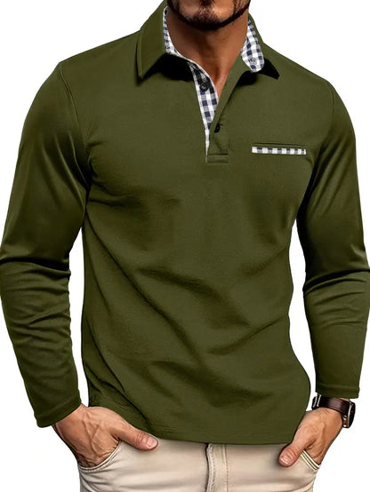 Men's Long Sleeve Polo Shirt | Contrast Placket