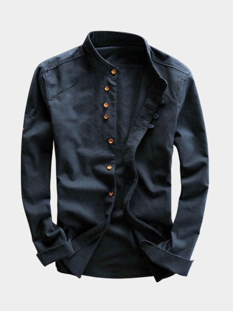 Men's Mandarin Collar Button-Up Shirt | Long Sleeve
