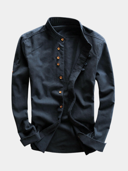 Men's Mandarin Collar Button-Up Shirt | Long Sleeve