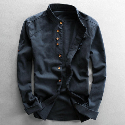 Men's Mandarin Collar Button-Up Shirt | Long Sleeve