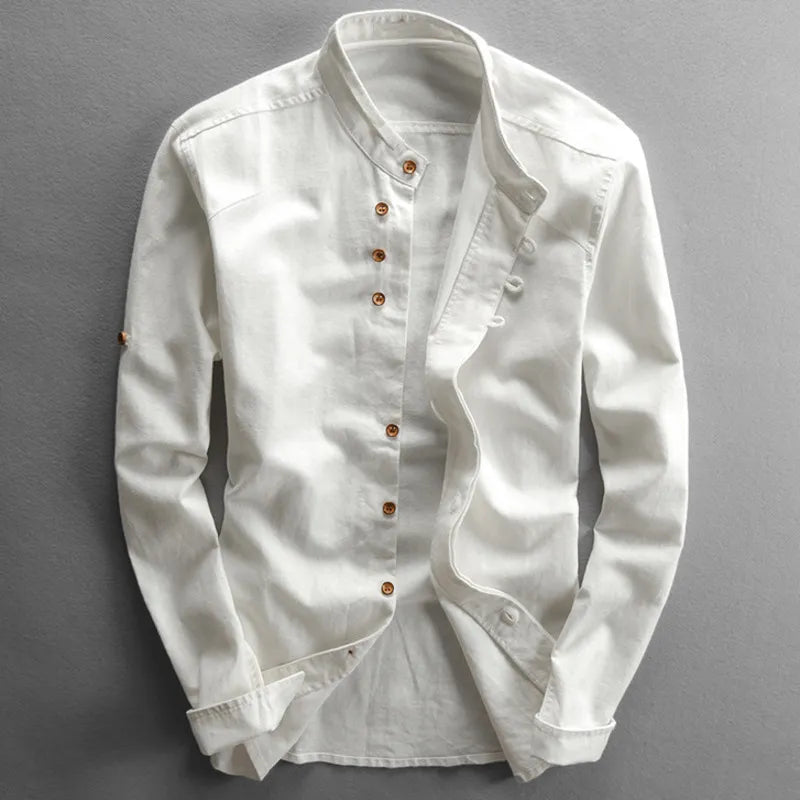 Men's Mandarin Collar Button-Up Shirt | Long Sleeve