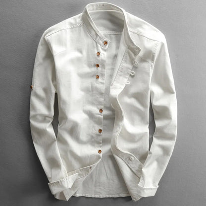 Men's Mandarin Collar Button-Up Shirt | Long Sleeve