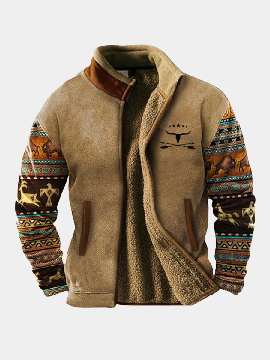 Men's Patterned Stand Collar Jacket | Zip-Up