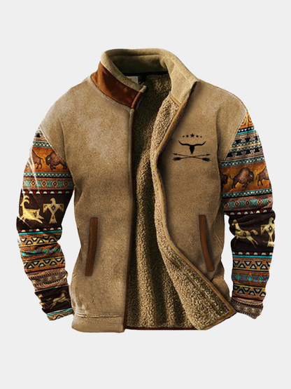 Men's Patterned Stand Collar Jacket | Zip-Up