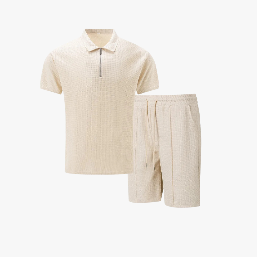 Men's Quarter-Zip Polo Shorts Set | Loungewear