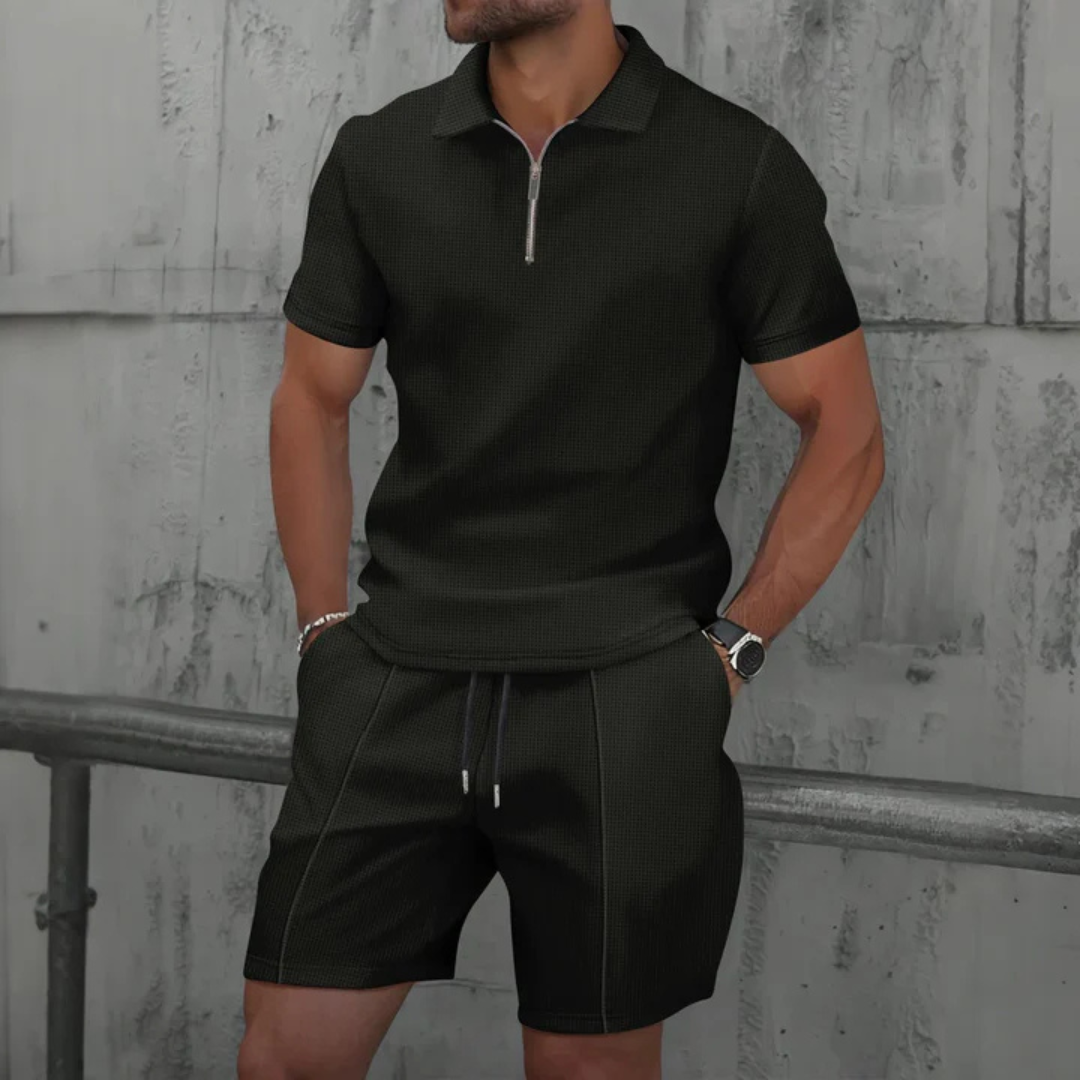 Men's Quarter-Zip Polo Shorts Set | Loungewear
