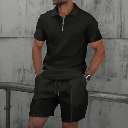 Men's Quarter-Zip Polo Shorts Set | Loungewear