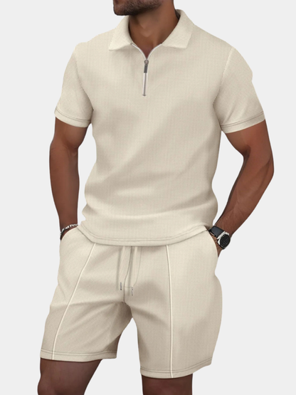Men's Quarter-Zip Polo Shorts Set | Loungewear