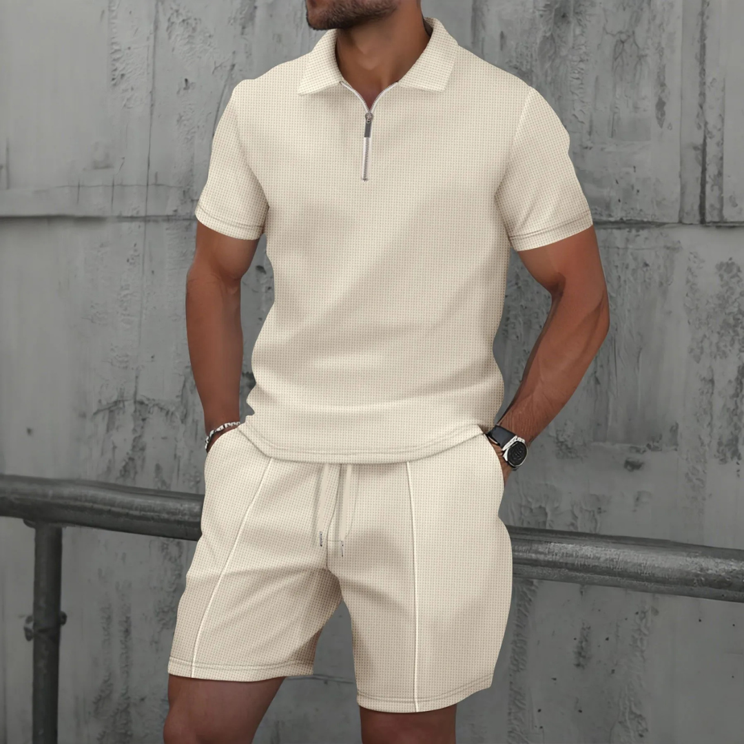Men's Quarter-Zip Polo Shorts Set | Loungewear