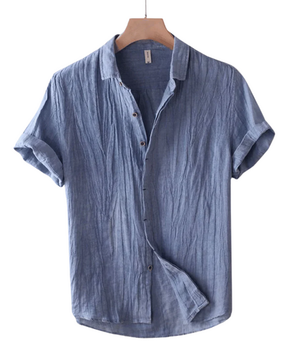 Men's Short Sleeve Button-Up Shirt | Grandad Collar