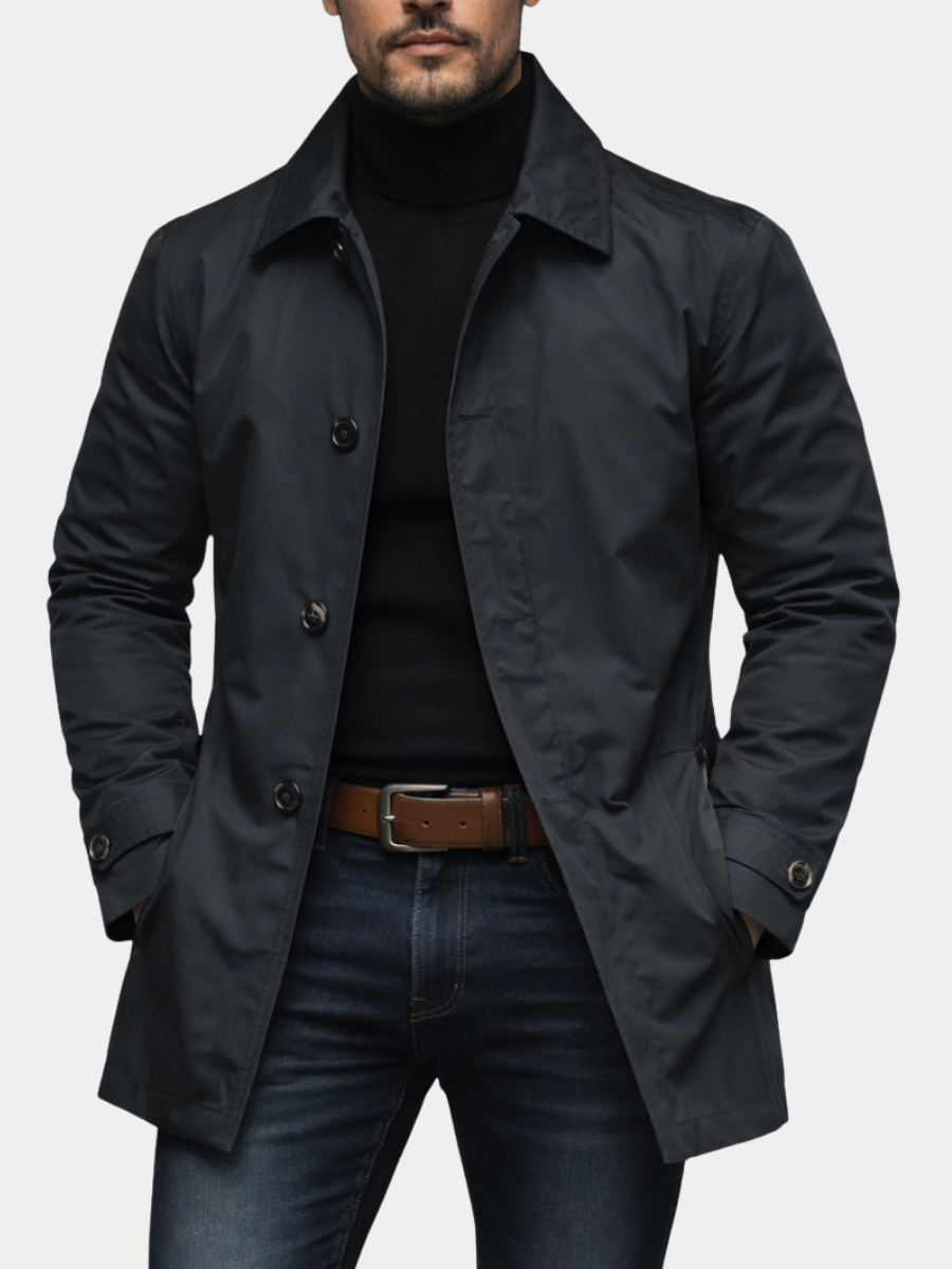 Men's Single-Breasted Button-Up Coat | Longline